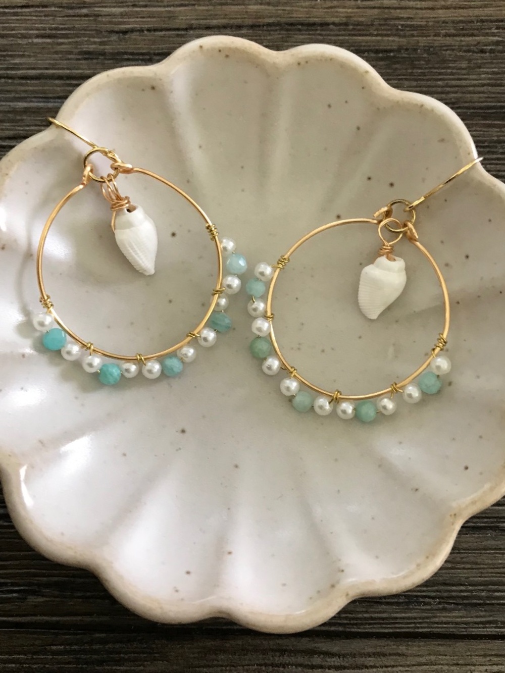 Seashell Hoop Earrings with Amazonite Stone